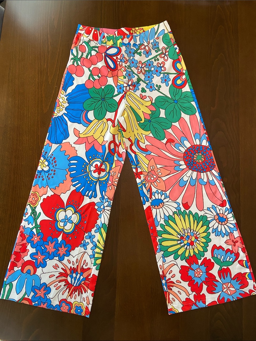 Women’s Multicolor Floral Print High-waist Wide-Leg Pants, size M
